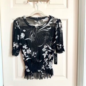NWT Black floral haute Monde top